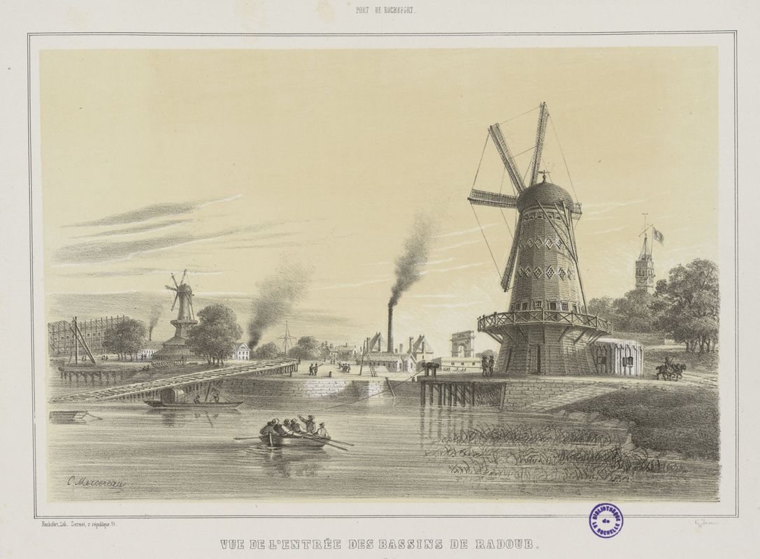 Vue de l'entrée des bassins de radoub, vers 1850.