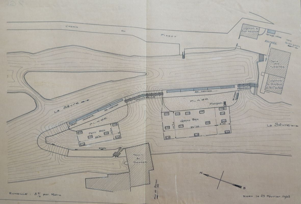 Projet d'aménagement d'une piscine sur berge au Pissot, 23 février 1942.