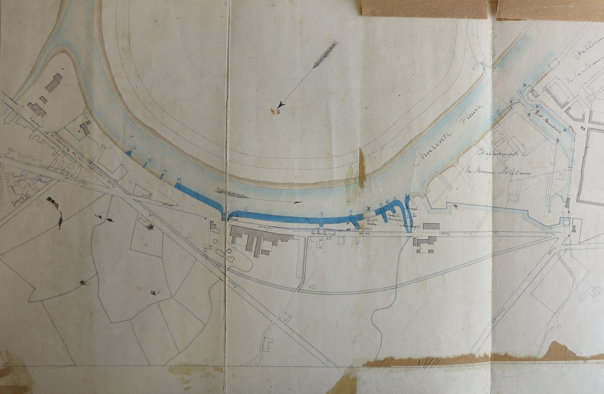 Plan du port de commerce (ou marchand) avec le projet d'aménagement des bassins, vers 1860.